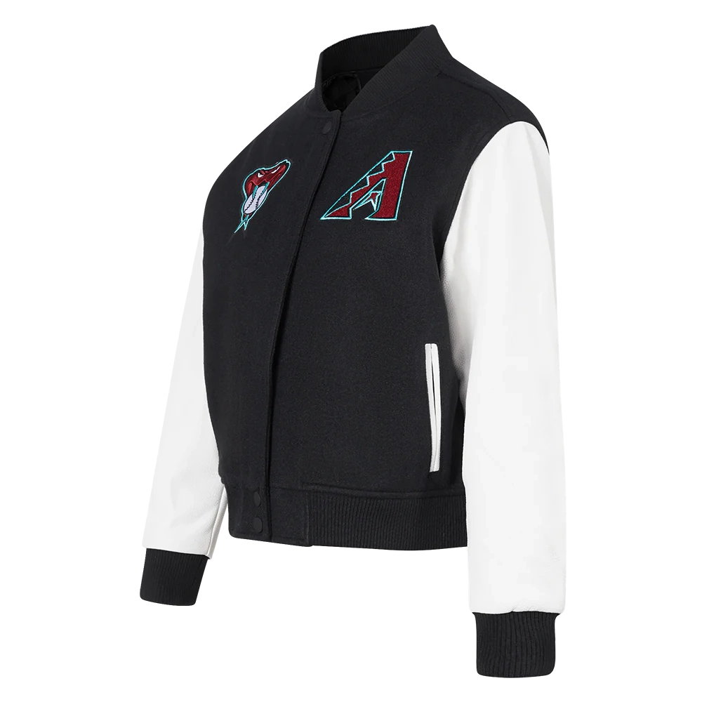 Womans arizona diamondbacks classic blackwhite wool leather varsity jacket 3