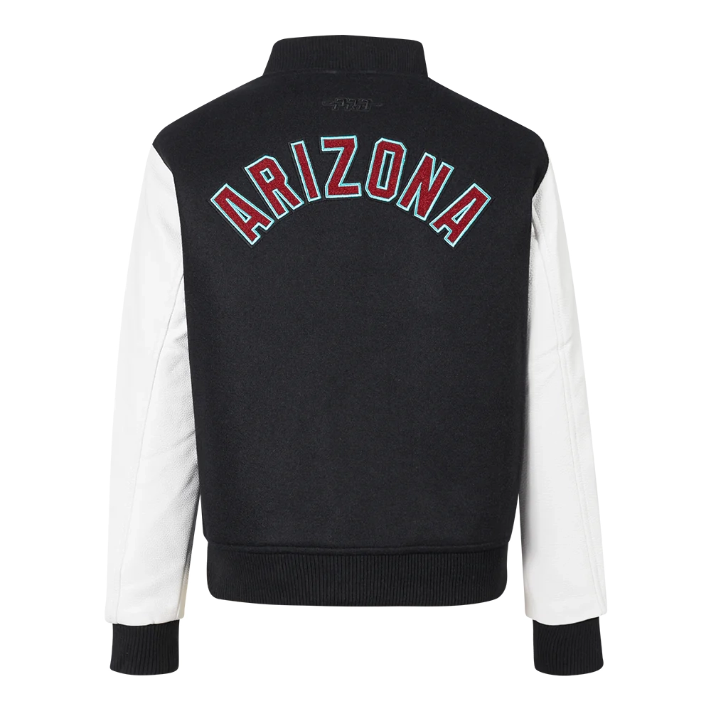 Womans arizona diamondbacks classic blackwhite wool leather varsity jacket 4