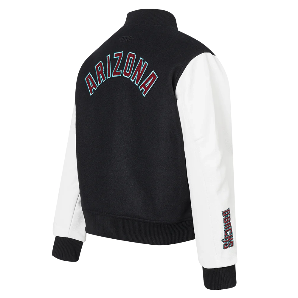 Womans arizona diamondbacks classic blackwhite wool leather varsity jacket 5