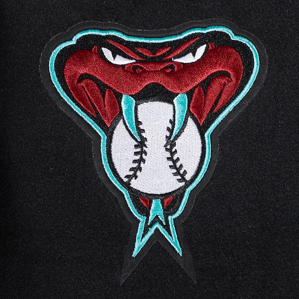 Womans arizona diamondbacks classic blackwhite wool leather varsity jacket 7