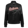Womans baltimore orioles classic black satin varsity jacket 1