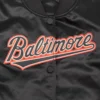 Womans baltimore orioles classic black satin varsity jacket 4