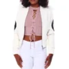 Womens 8 ball white bomber leather jacket 001