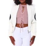 Women's 8 Ball White Leather Fur Hooded Jacket