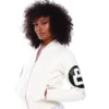 Womens 8 ball white bomber leather jacket 002