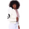 Womens 8 ball white bomber leather jacket 003