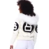 Womens 8 ball white bomber leather jacket 004