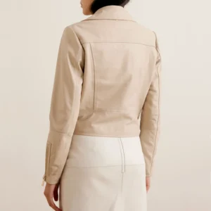 Womens asymmetrical beige leather jacket
