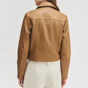 Womens asymmetrical caramel leather jacket