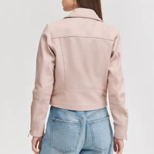 Womens asymmetrical dusty pink leather jacket