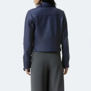 Womens asymmetrical navy biker jacket