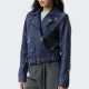 Womens asymmetrical navy leather biker jacket