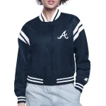 Atlanta Braves Printed Logo Navy Satin Jacket
