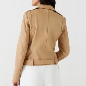 Womens belted beige biker jacket