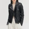 Womens belted black biker jacket