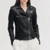 Womens belted black leather biker jacket