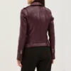 Womens belted burgundy leather jacket