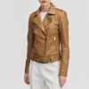 Womens belted caramel leather jacket