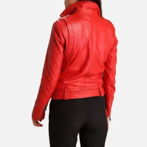 Womens belted red leather jacket