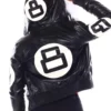 Womens black 8 ball bomber leather jacket 02
