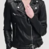 Womens black leather biker jacket belted