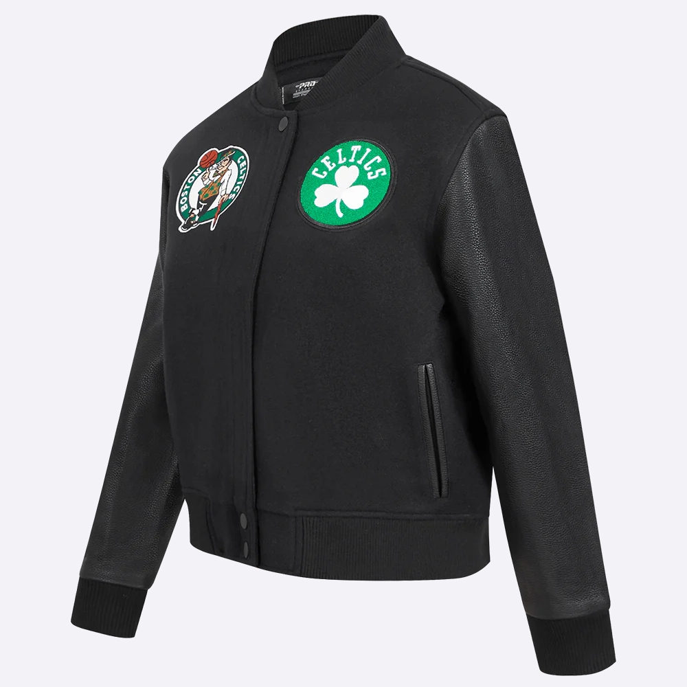 Womens boston celtics classic black wool leather varsity jacket 1