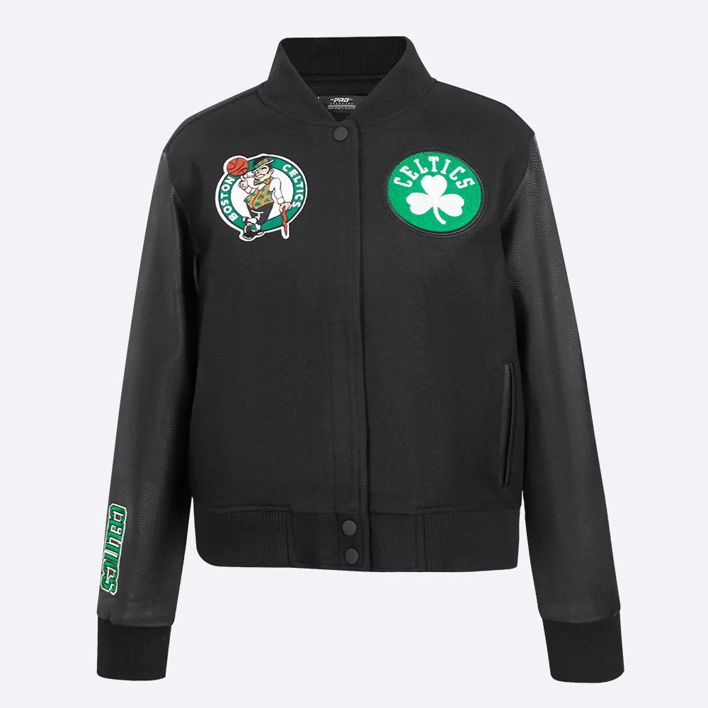 Womens boston celtics classic black wool leather varsity jacket 2