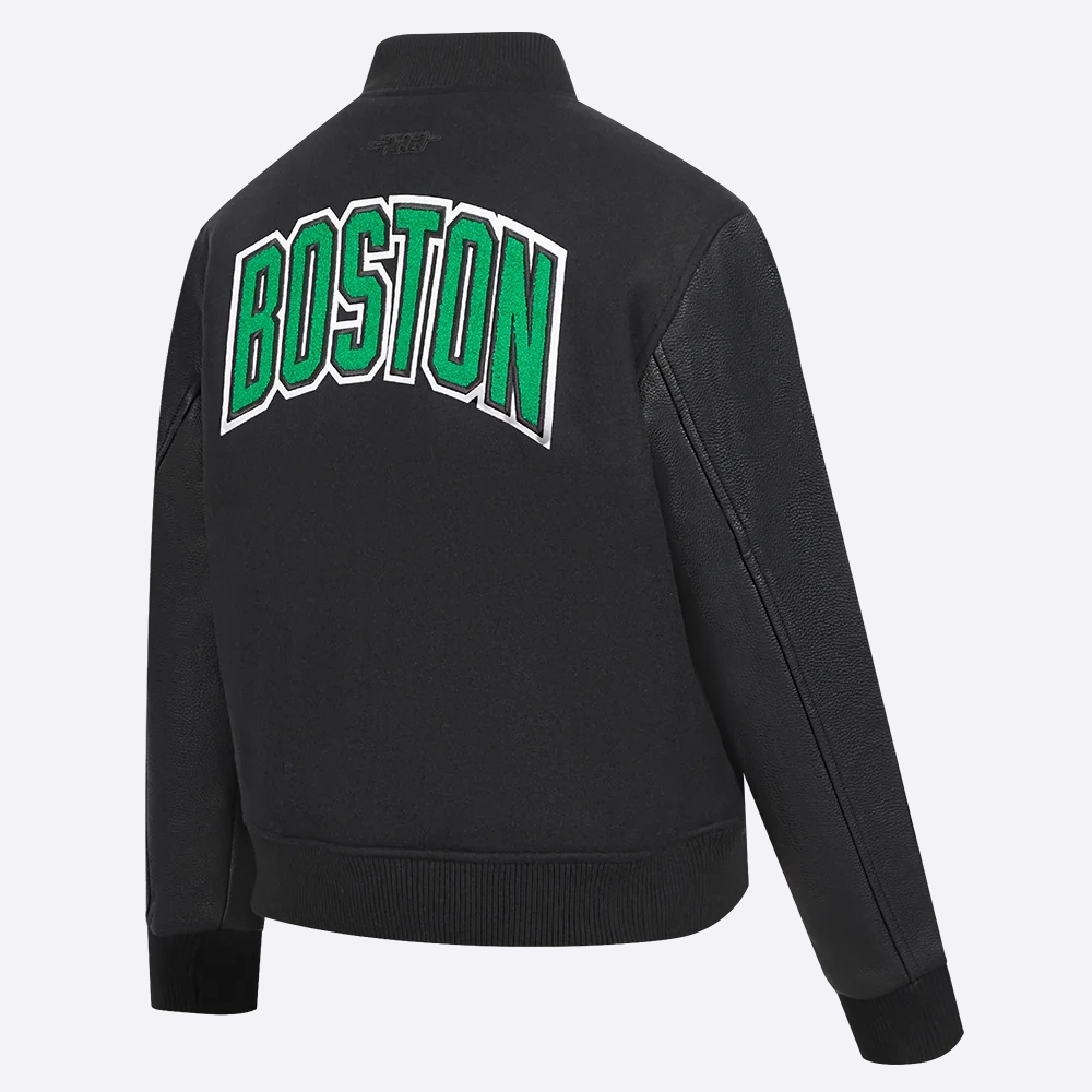 Womens boston celtics classic black wool leather varsity jacket 3