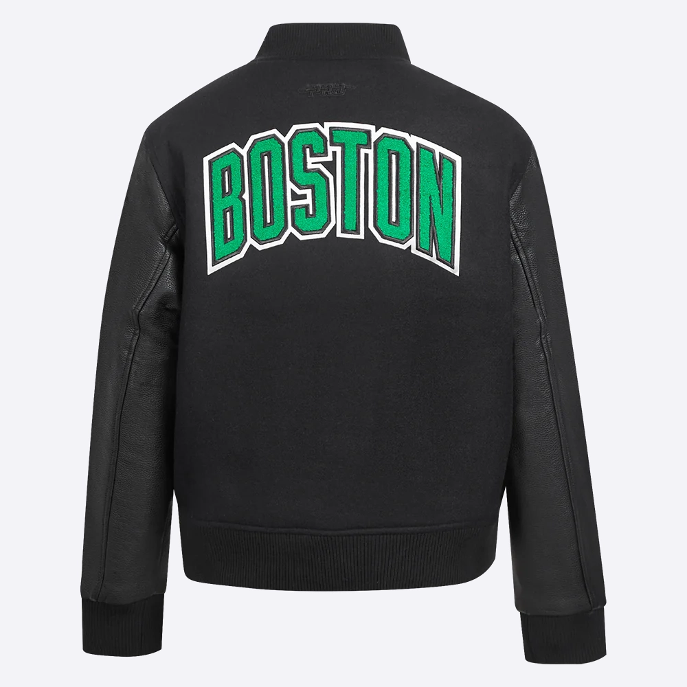 Womens boston celtics classic black wool leather varsity jacket 4