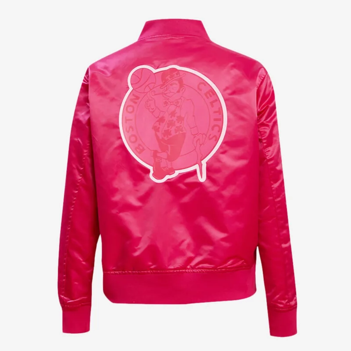 Womens boston celtics triple pink satin varsity jacket