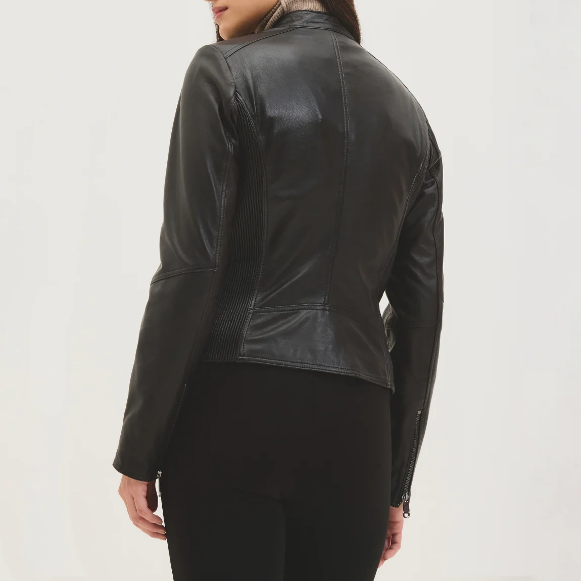 Womens cafe racer black leather jacket