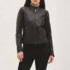 Womens cafe racer black leather moto jacket