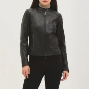 Womens cafe racer black leather moto jacket