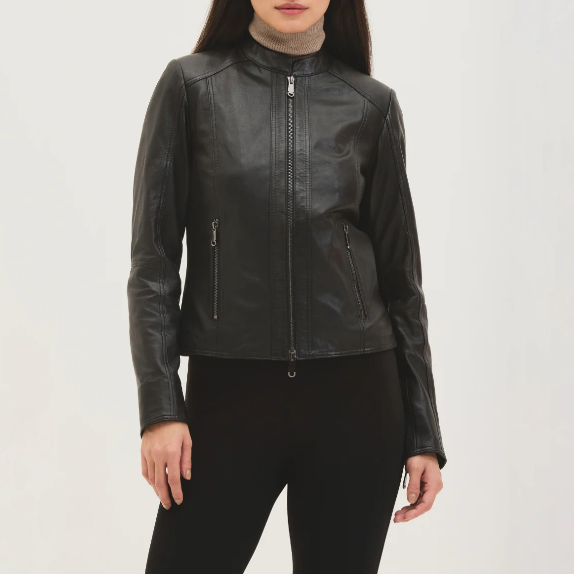 Womens cafe racer black leather moto jacket