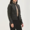 Womens cafe racer black moto jacket