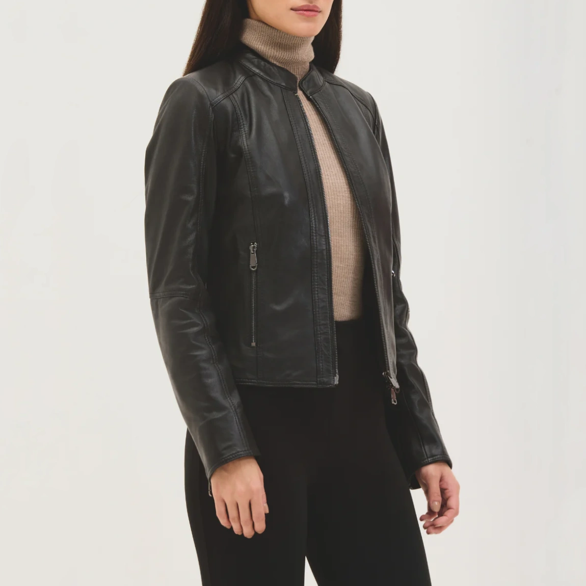 Womens cafe racer black moto jacket