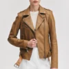 Womens caramel leather biker jacket