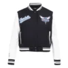 Womens charlotte hornets pro standard script tail wool and leather varsity jacket 2