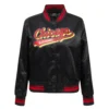 Womens chicago blackhawks script tail satin varsity jacket black 1