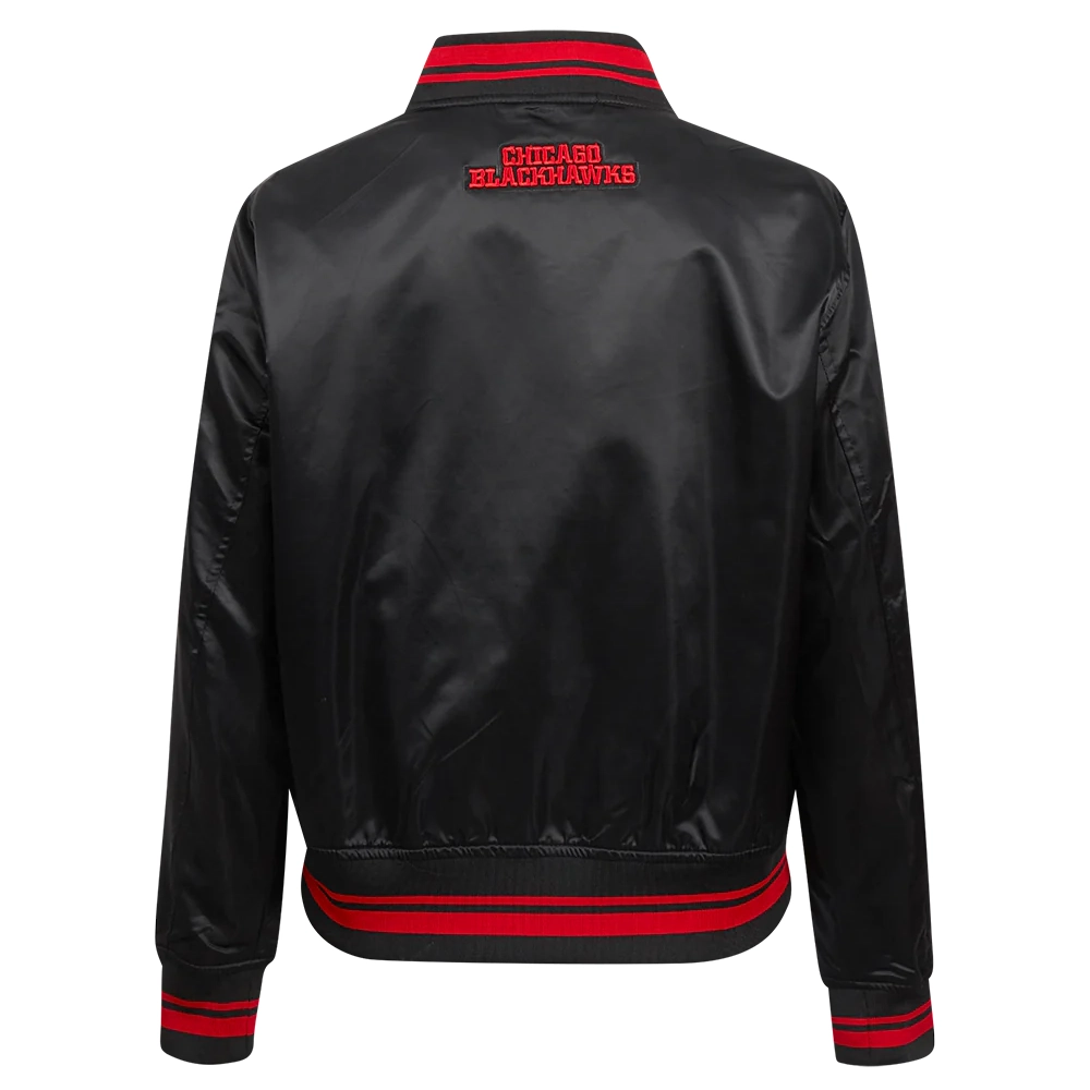 Womens chicago blackhawks script tail satin varsity jacket black 4