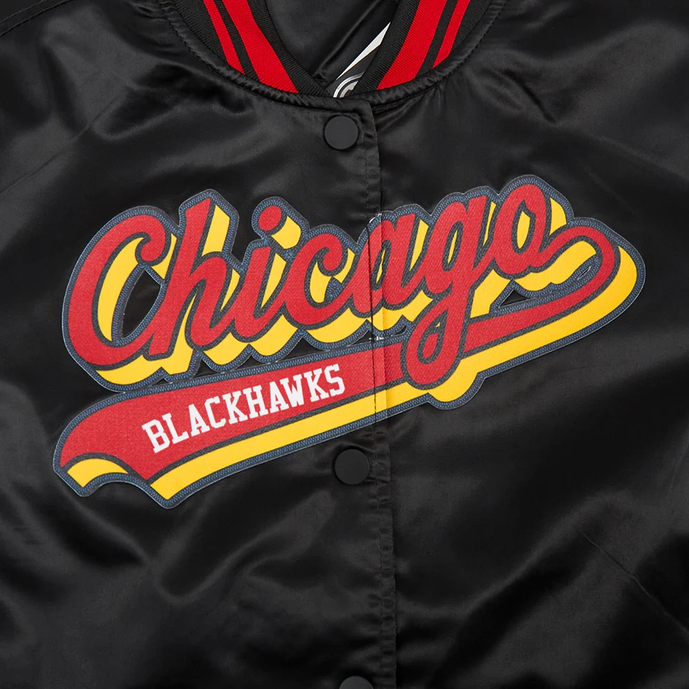 Womens chicago blackhawks script tail satin varsity jacket black 5