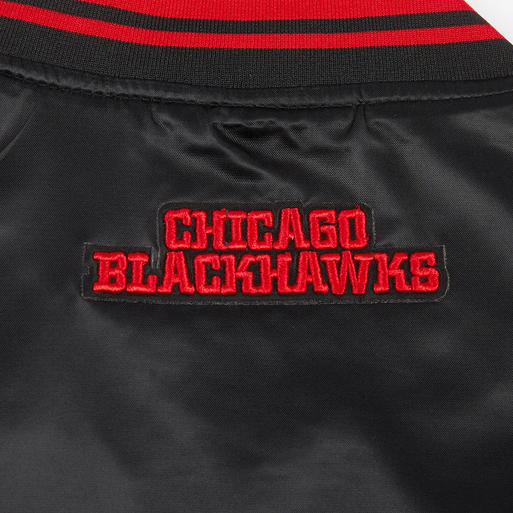 Womens chicago blackhawks script tail satin varsity jacket black 7
