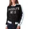 Womens competition brooklyn nets black satin varsity jacket