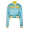 Womens cropped southern jaguars remix blue satin jacket