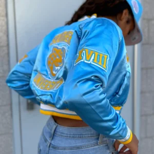 Womens cropped southern jaguars remix rib knitted jacket