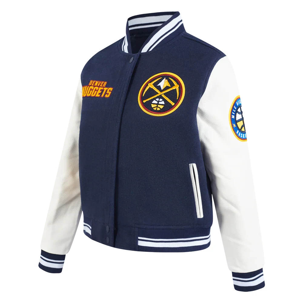 Womens denver nuggets retro classic wool leather jacket