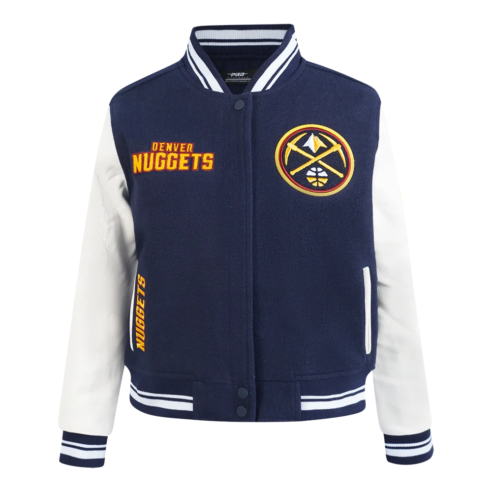 Womens denver nuggets retro classic wool leather varsity jacket