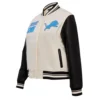 Womens detroit lions pro standard retro classic vintage white and black varsity jacket 1