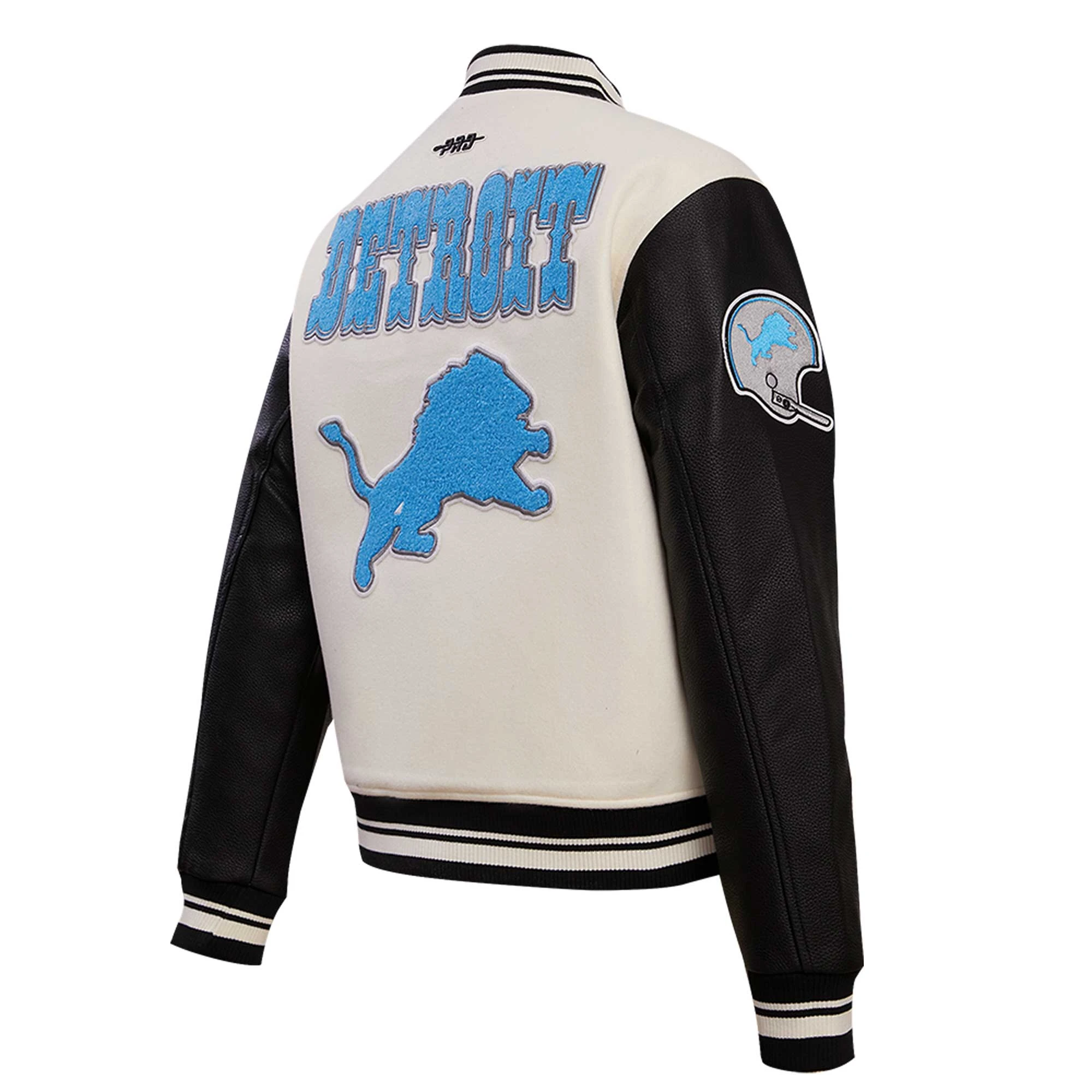 Womens detroit lions pro standard retro classic vintage white and black varsity jacket 3