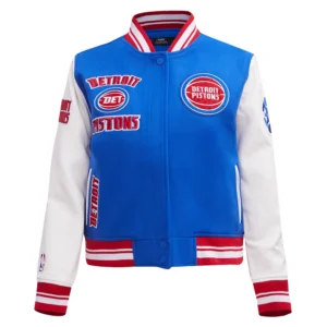 Womens detroit pistons pro standard retro classic wool and leather varsity jacket 2